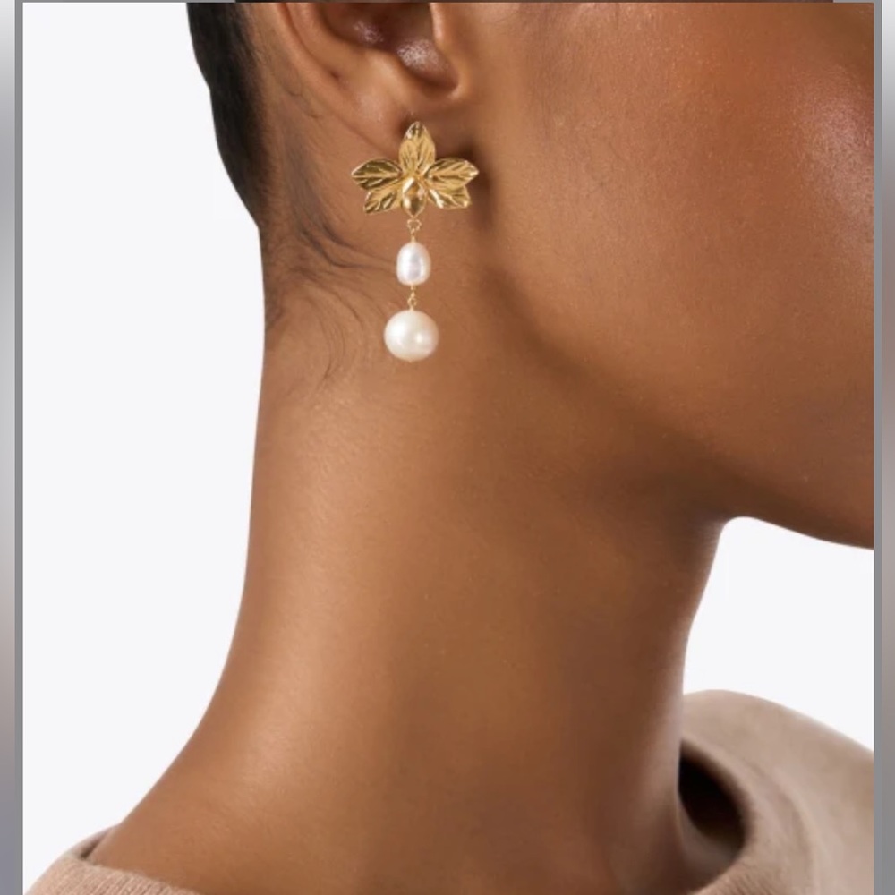NWT $215 Chan Luu Sylve 18k GP Citrine Flower Pearl Drop Earrings ~ Boho Chic 🌺 - Picture 4 of 6